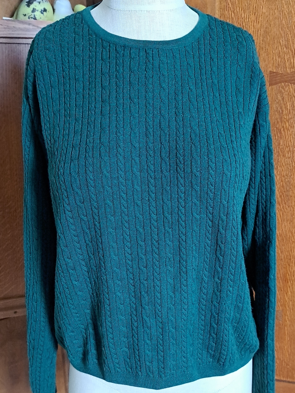 Vtg 90s Pendleton Merino Wool Cable Knit Sweater Large Teal Green Woolmark
